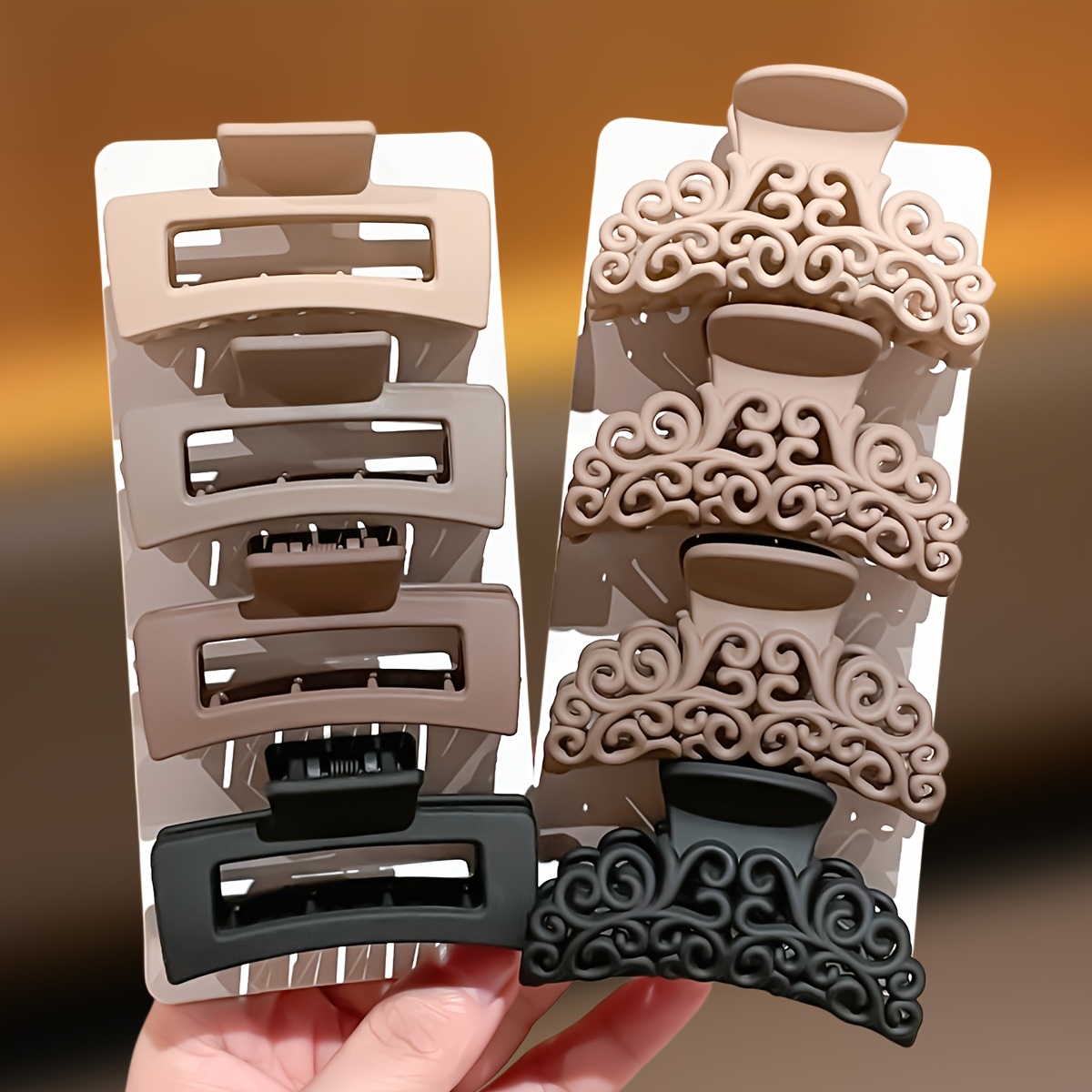 Hair Claw Clip Set - 8 stuks vierkante haarklemmen met patroon