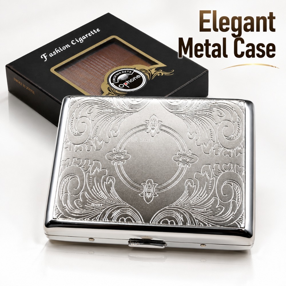 Women Accessories Box - RVS Sigarettenkoker met reliëf, draagbare metalen