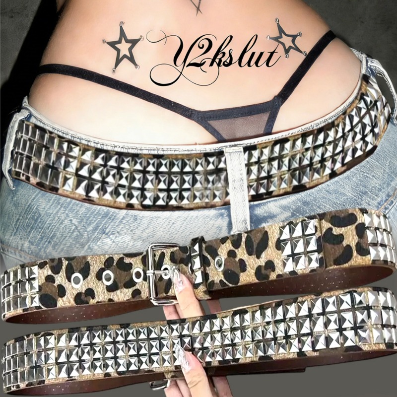 Women'S Jeans Accessories Chain - Y2K Luipaard Nietenriem Vierkante Kraal Trend