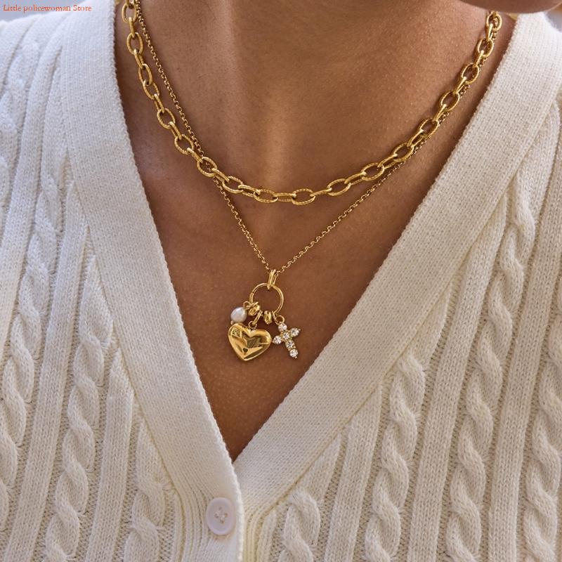 Women Accessories Meaning - F92D Verstelbare ketting Hart Kruisbeeld Parels
